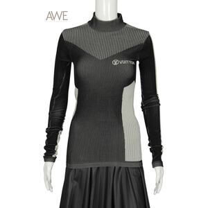 LOUIS VUITTON Black White Knit Long Sleeve Technical Compression Jersey Size L